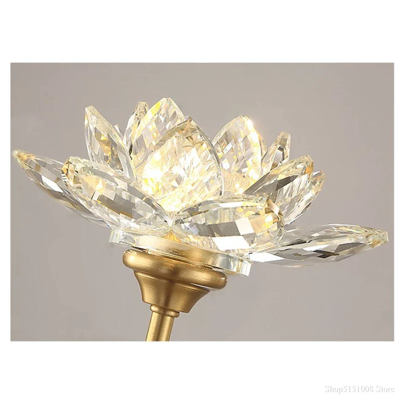 Afralia™ Lotus LED Crystal Wall Lamp: Chinese Style Bedroom & Living Room Decor