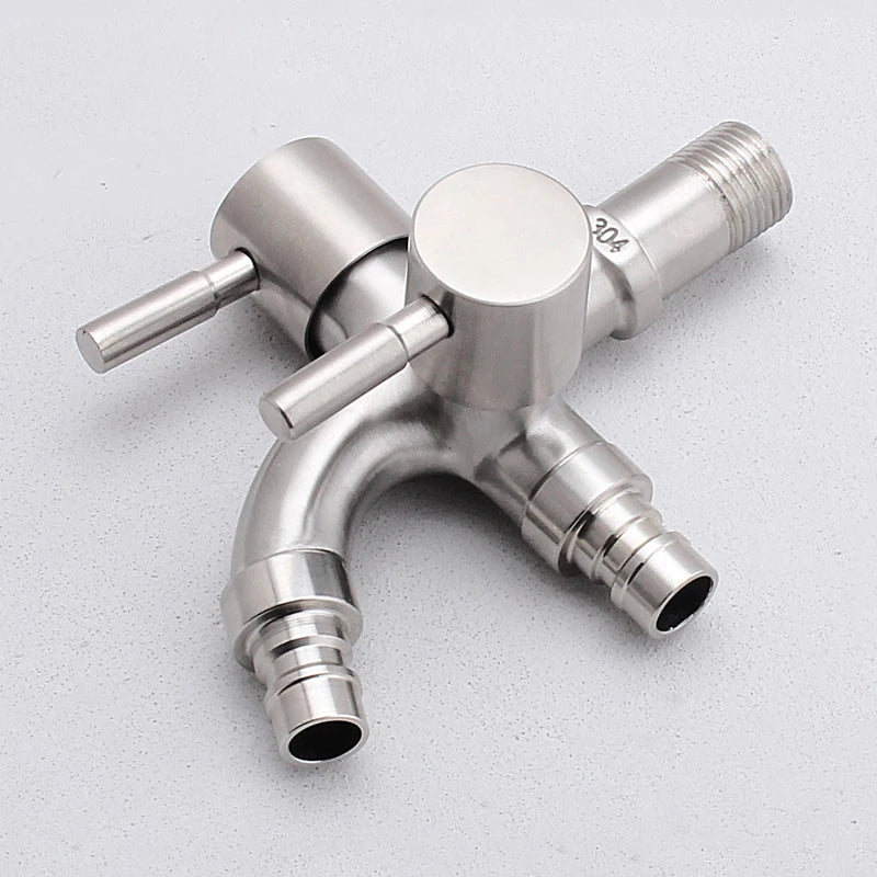 Afralia™ Dual-Outlet Stainless Steel Faucet for Outdoor Garden Sink and Washing Machine