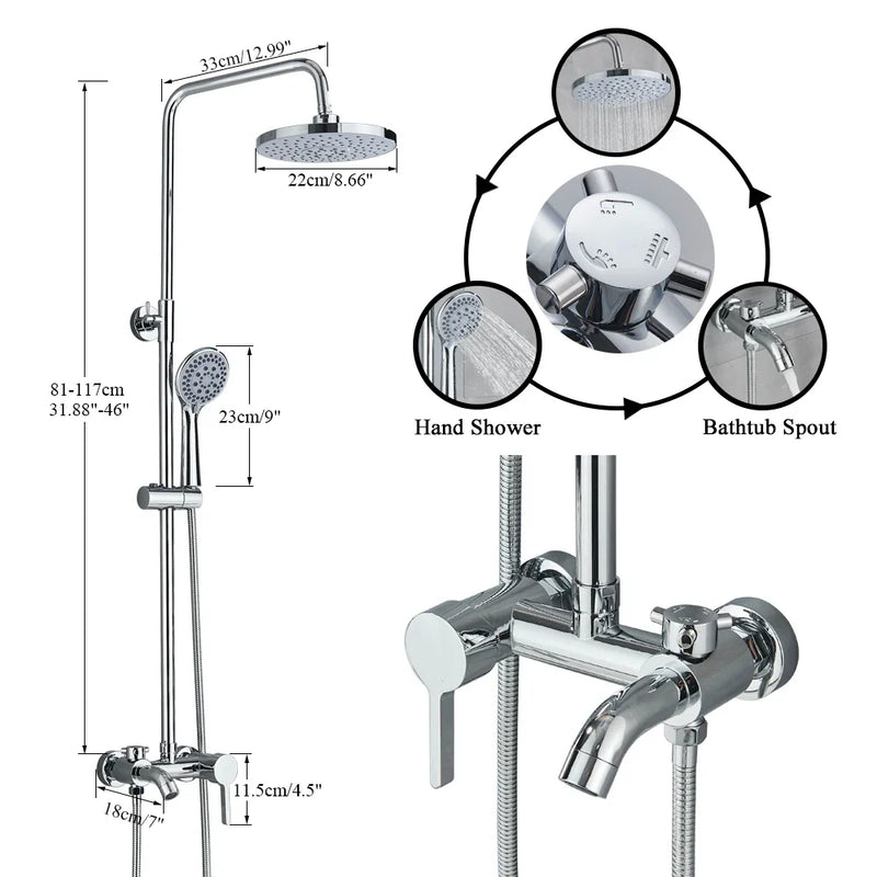 Afralia™ Shower Set with 8" Rainfall Head, Bath Mixer Tap & Hand Spray