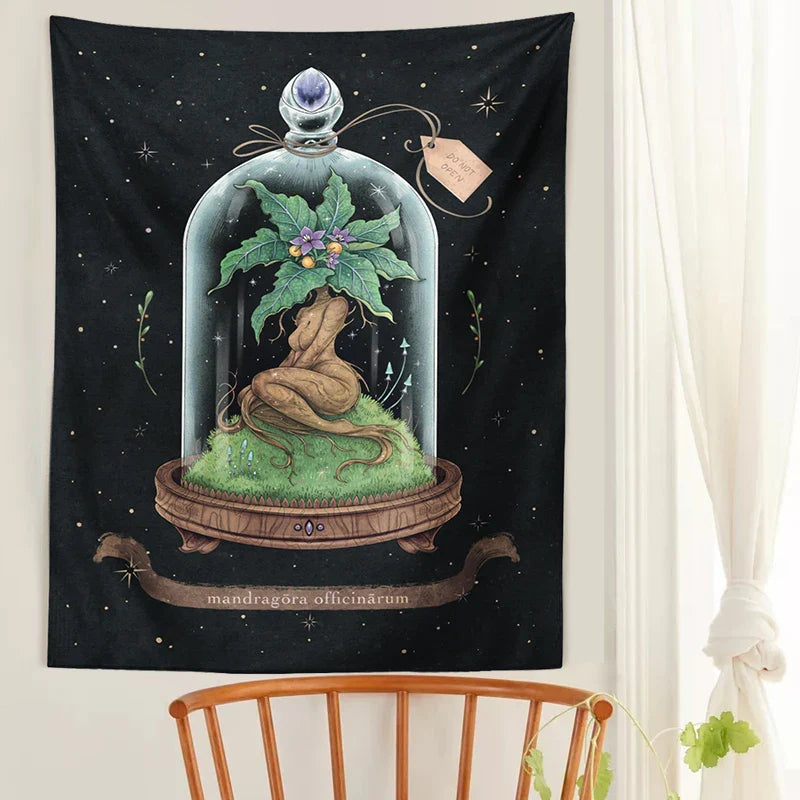 Afralia™ Mushroom Witch Mandrake Tapestry: Forest Magic Wall Hanging for Home Decor