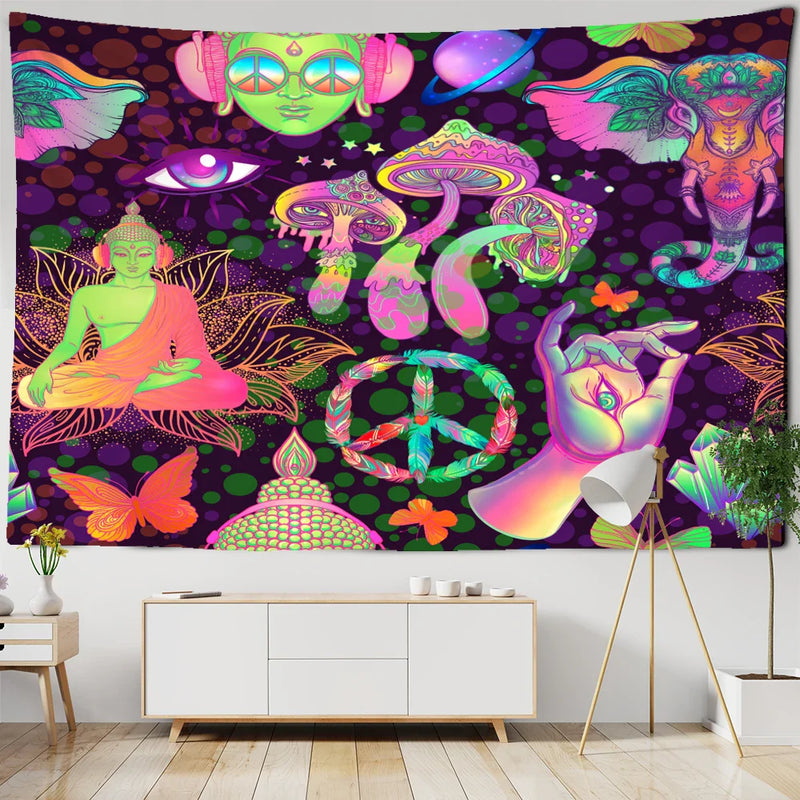 Mandala Elephant Buddha Wall Hanging Tapestry by Afralia™ - Psychedelic Bohemian Gypsy Decor