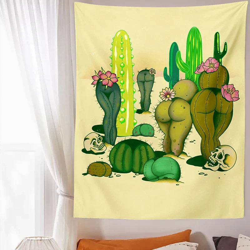 Afralia™ Cactus Mushroom Girl Tapestry Psychedelic Witchcraft Home Decor