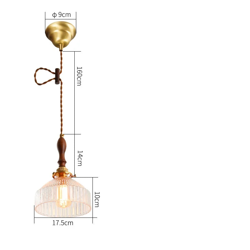 Afralia™ Nordic Wooden Glass Pendant Lights | Bedroom Living Room Copper Vintage Lamp