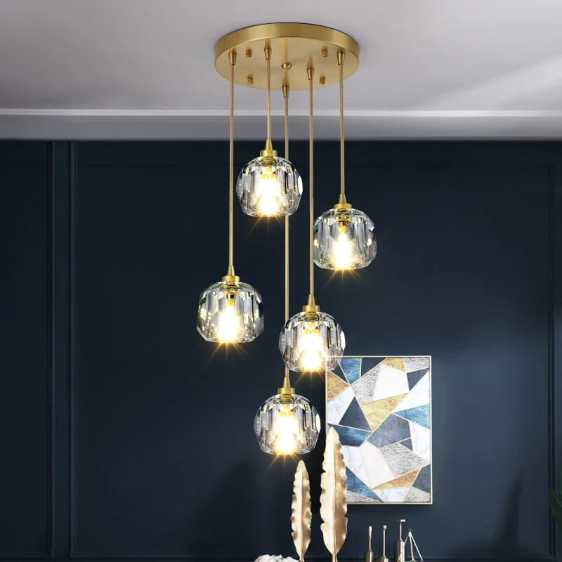 Afralia™ Diamond Crystal Copper LED Pendant Chandelier for Stylish Indoor Lighting.
