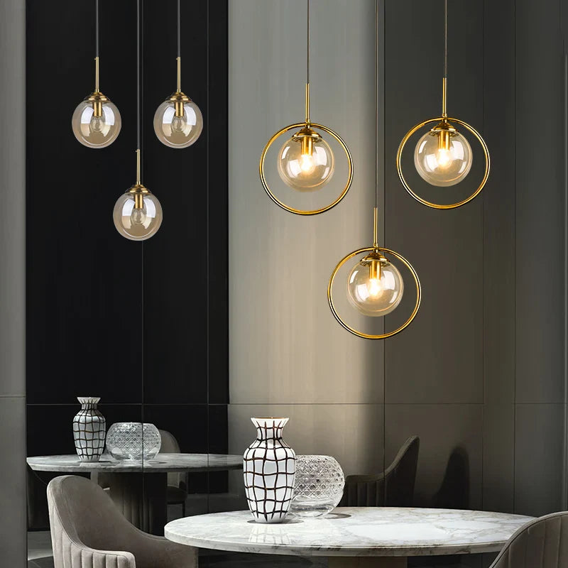 Afralia™ Smoky Gray Glass Ball Pendant Lights for Bar Dining Restaurant Lighting ×