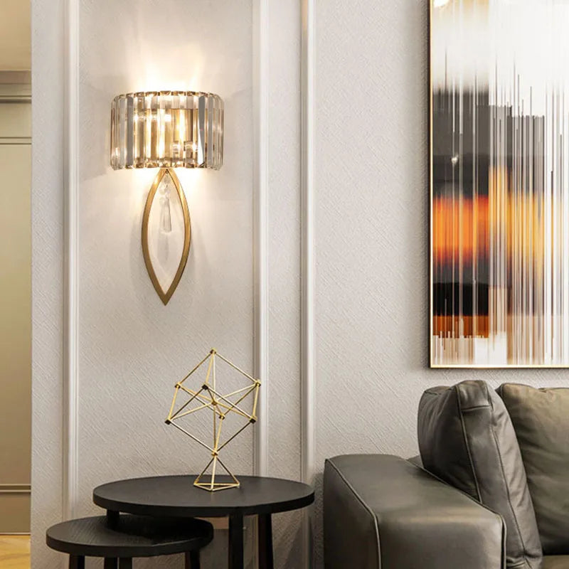 Afralia™ Crystal Gold Wall Lamp for Luxurious Living Room and Bedroom Lighting