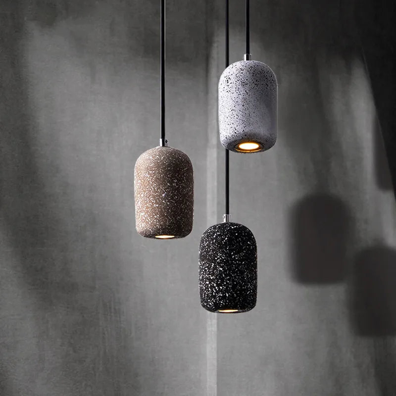 Afralia™ Modern Grey Cement Stone Pendant Lamp LED for Bedroom, Restaurant, Bar Decor