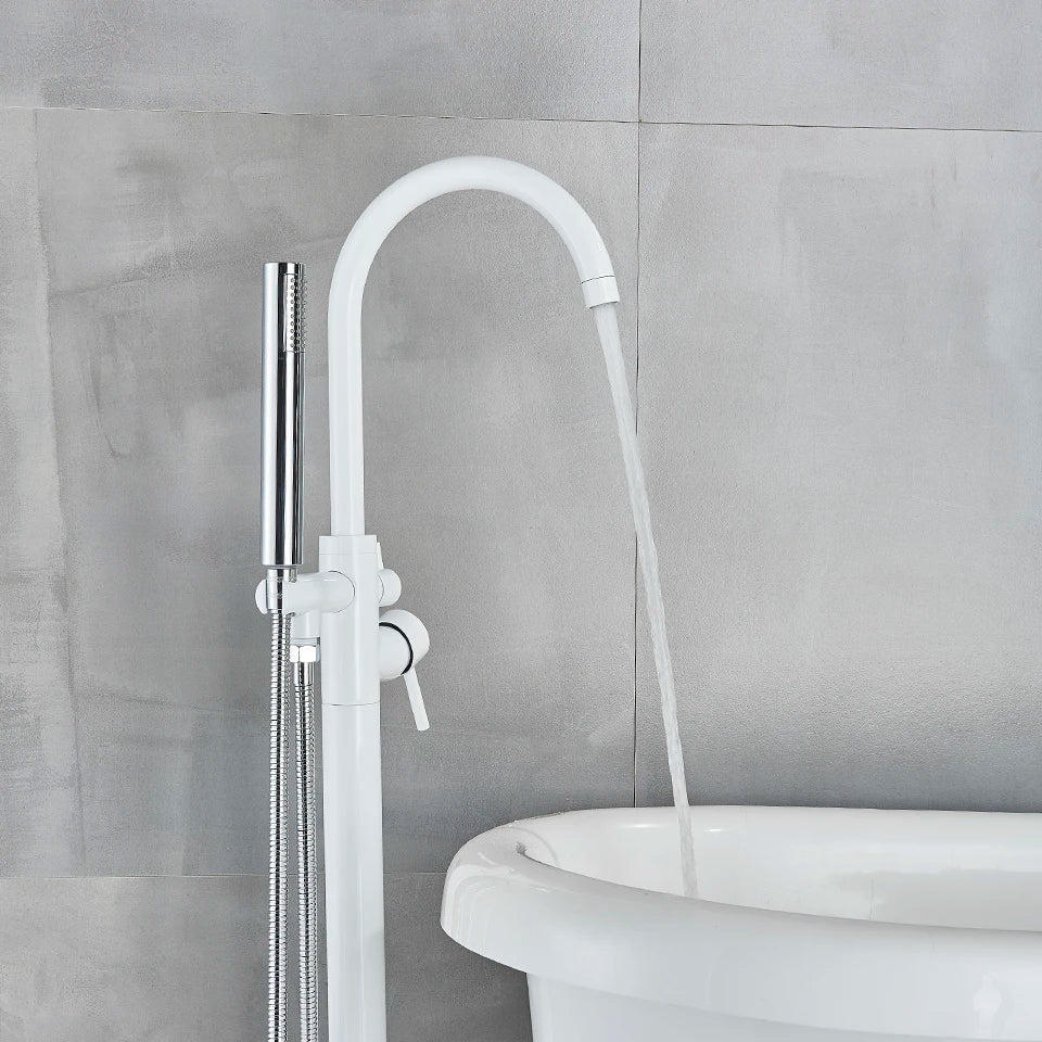Afralia™ Floor Standing Bathtub Faucet Set with Dual Handles for Bathroom
