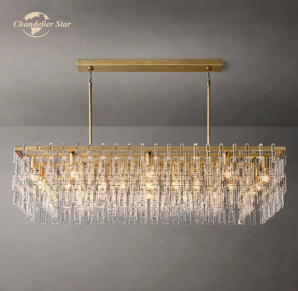 Afralia™ Black Marignan K9 Crystal Rectangular Chandelier for Living Dining Room
