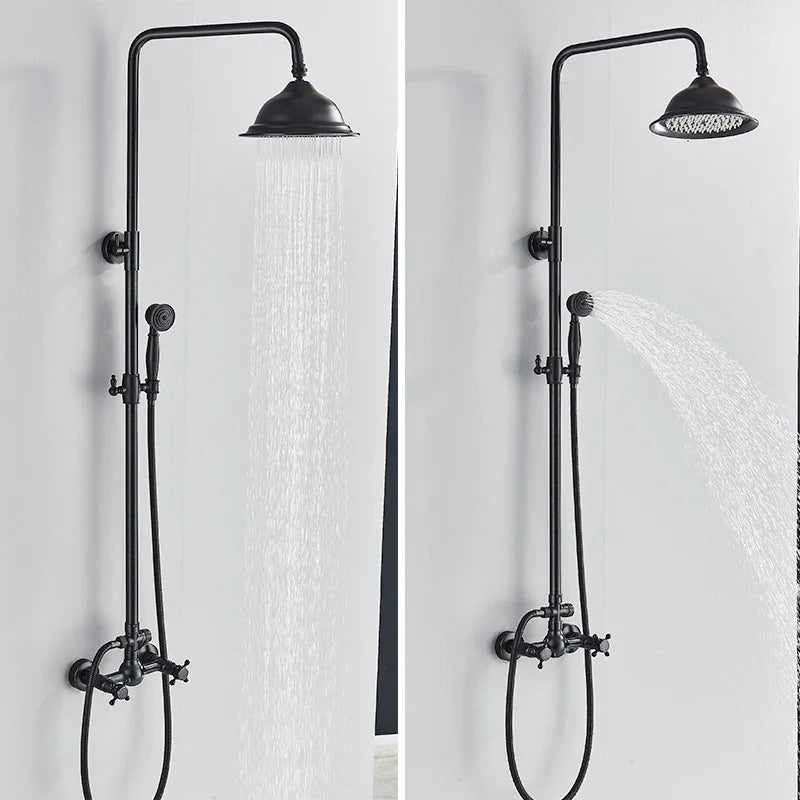Afralia™ Dual Handle Black Shower Set Faucet with Rainfall Shower Mixer Tap