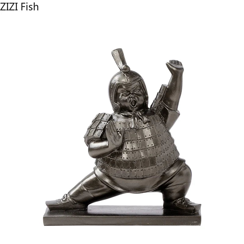 Afralia™ Retro Terracotta Fat Soldier Sculpture Abstract Figure Statue for Home Decor