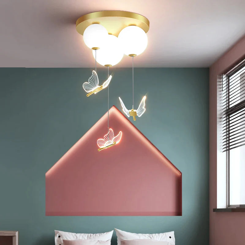 Afralia™ Butterfly Ball Ceiling Lamp: Warm & Romantic Pendant Light for Children's Room