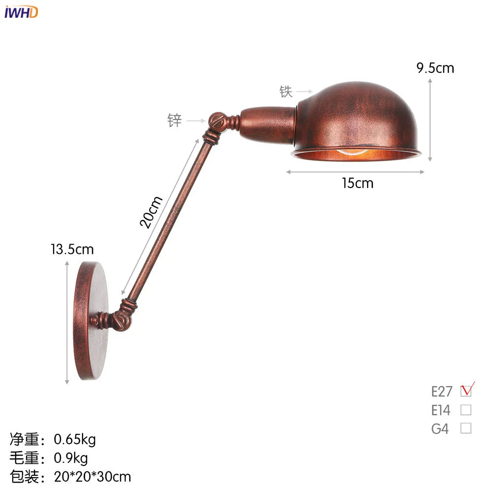 Afralia™ Vintage Industrial Wall Light Swing Arm LED Bedroom Cafe Stair Black