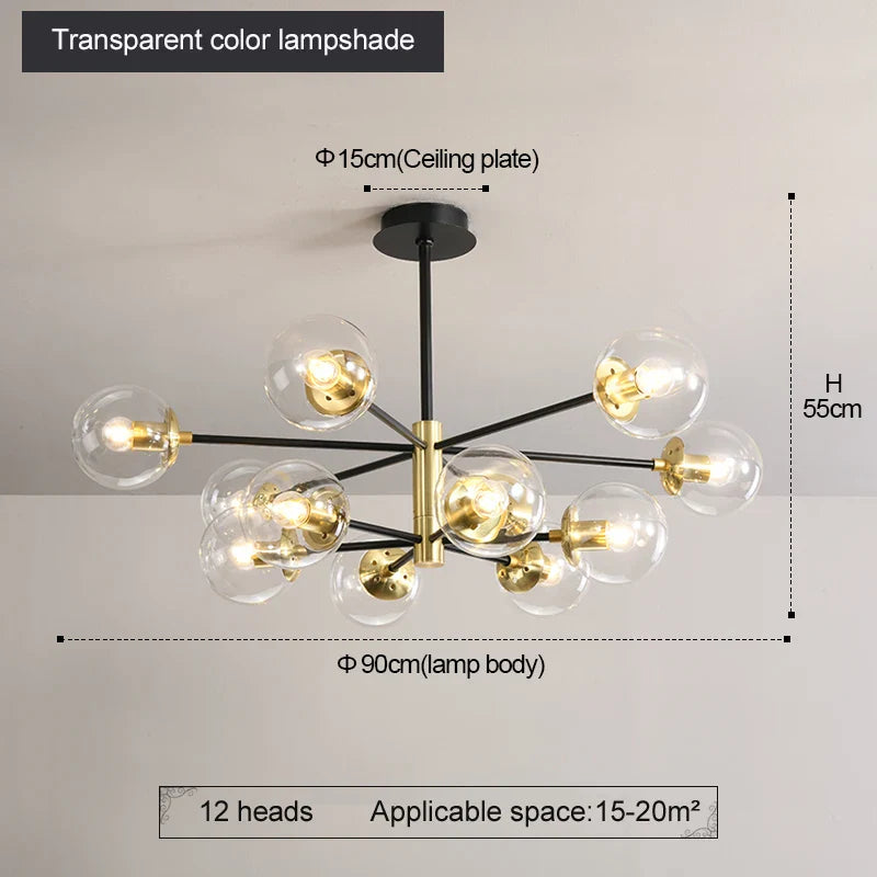 Afralia™ Glass Ball LED Chandelier: Retro Round Wrought Iron Indoor Lighting for Kitchen, Living Room, Farmhouse