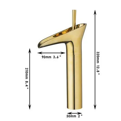 Afralia™ Golden Waterfall Bathroom Faucet Mixer Tap Tall Sink Deck Mounted