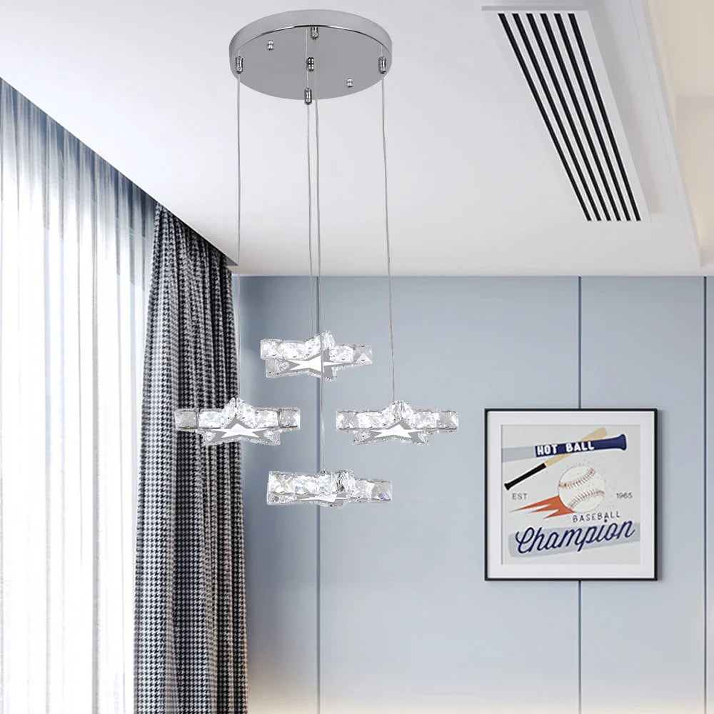 Afralia™ Crystal Stars LED Pendant Chandelier for Modern Living Dining Room Decor