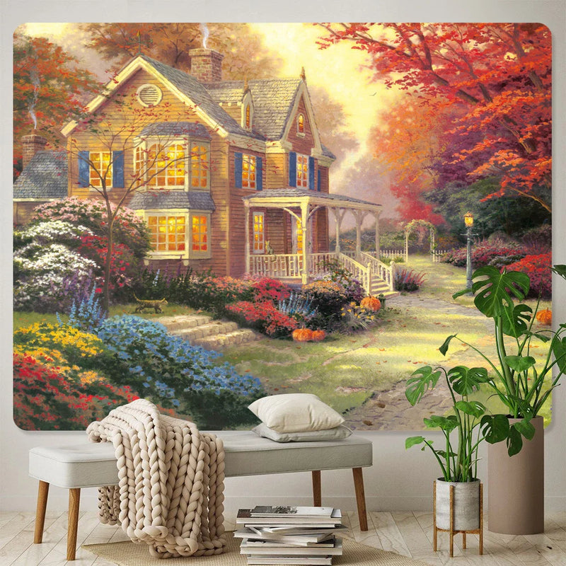 Enchanted Castle Psychedelic Tapestry for Home Decor by Afralia™