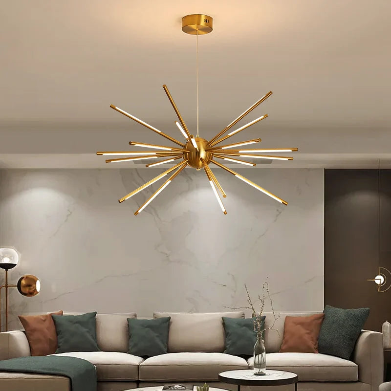 Afralia™ Modern Gold Iron Sputnik Chandelier for Living Room, Bedroom, Dining Room