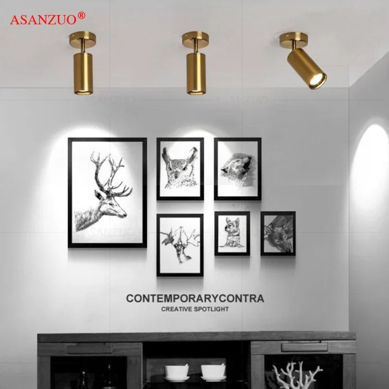 Afralia™ Nordic Golden Rotatable LED Ceiling Spot Track Light for Living Room & Shop