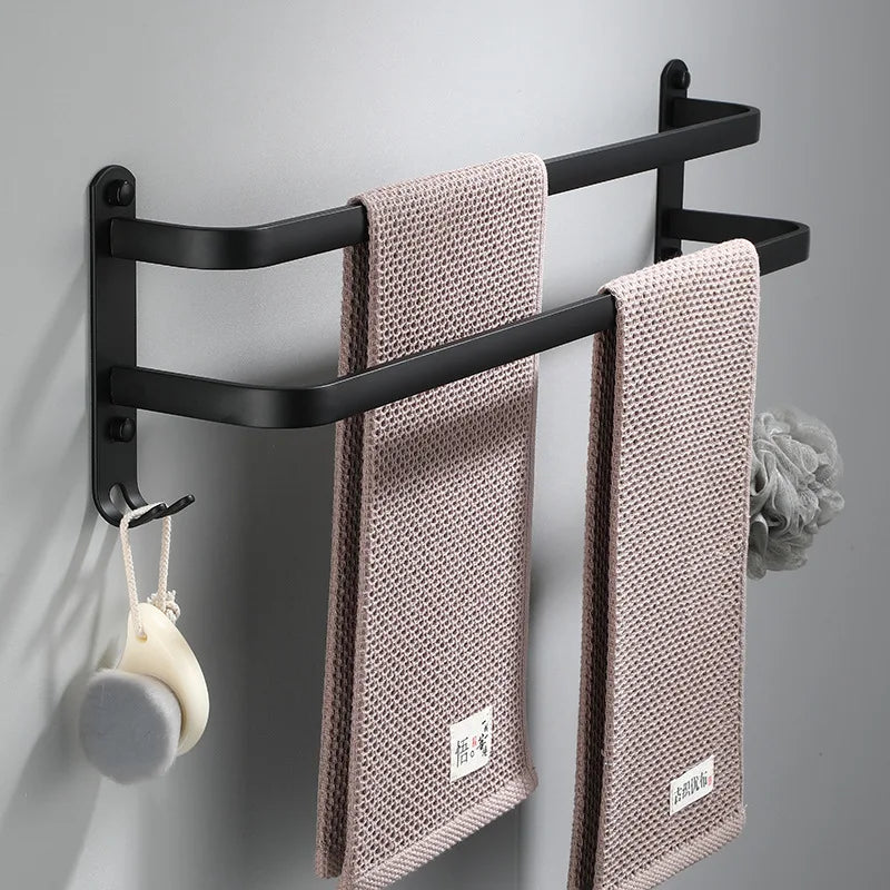 Afralia™ Matte Black Aluminum Towel Hanger 30-50 CM Wall Mounted Towel Rack