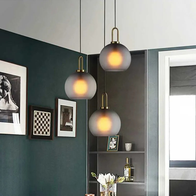 Afralia™ Modern Glass Pendant Light for Kitchen Dining Bedroom | Gray Suspension Lamps