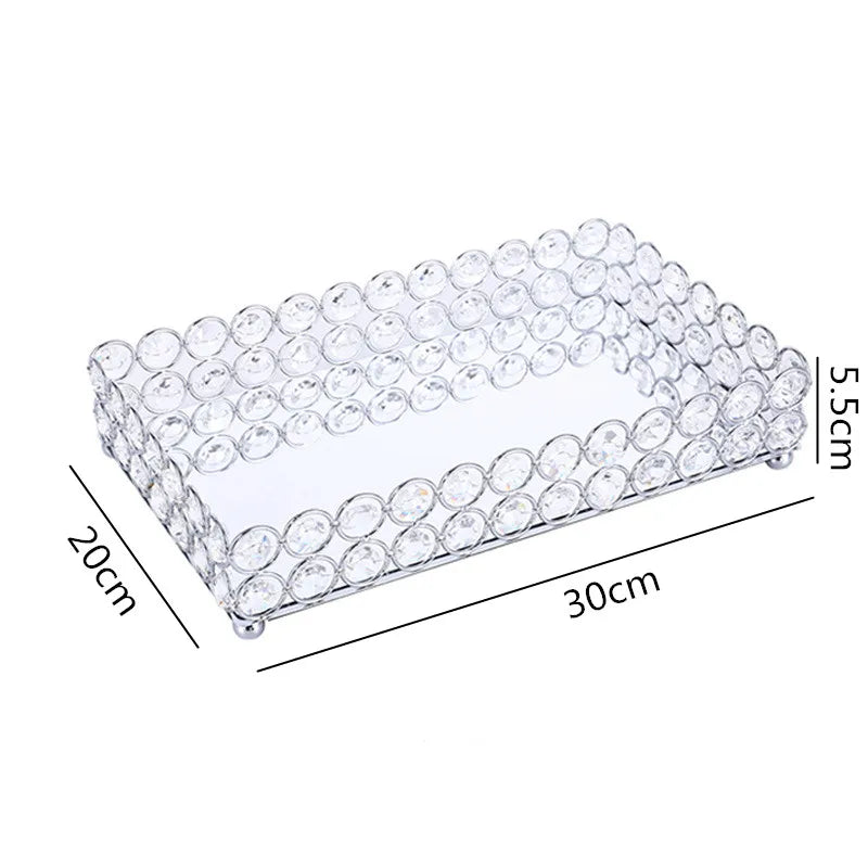 Afralia™ Crystal Glass Mirror Tray Cosmetic Jewelry Organizer Shelf Storage