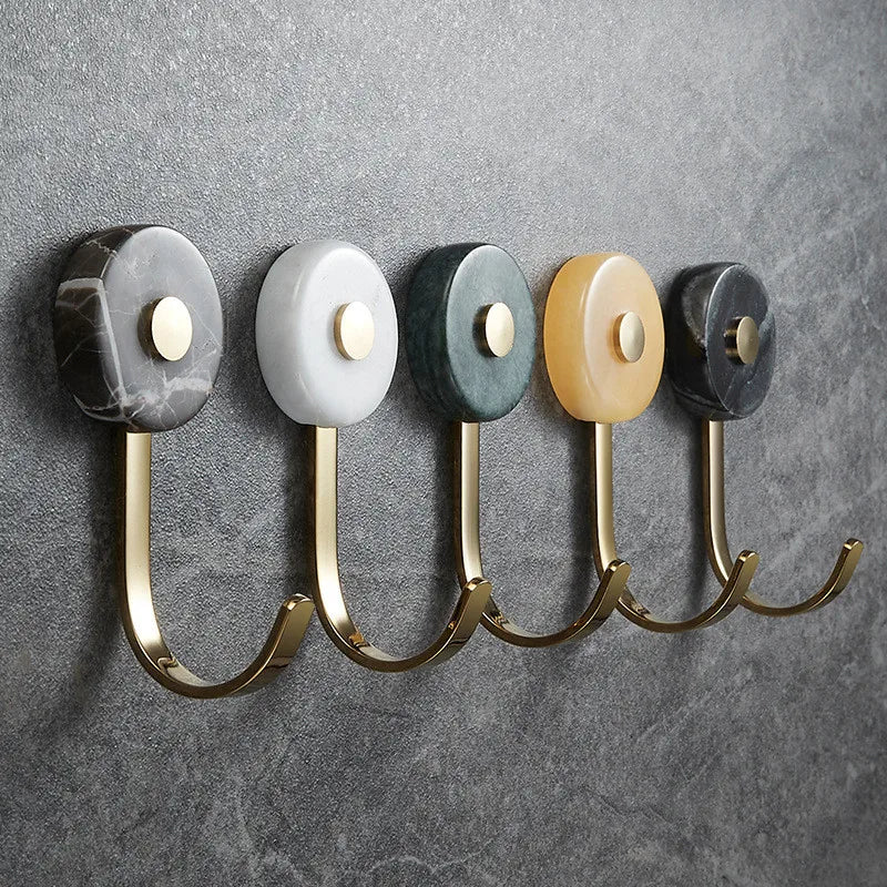 Afralia™ Marble and Brass Bathroom Robe Hook Gold Jade Key Hat Bag Hanger