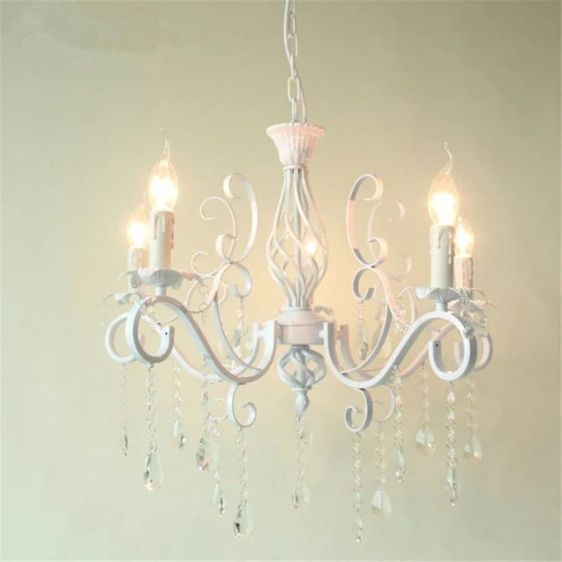 Afralia™ Retro Loft Wrought Iron Chandelier with White Crystal Deco for Dining Room