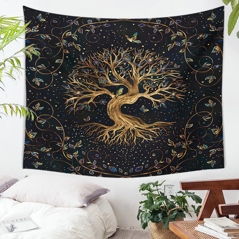 Life Trees Bohemian Decorative Tapestry by Afralia™ - Large Size Yoga Mat Sofa Blanket
