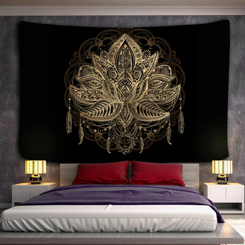 Afralia™ Psychedelic Mandala Moon Sun Wall Tapestry for Bedroom Living Room