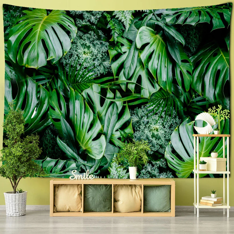 Afralia™ Monstera Leaf Tapestry Wall Hanging - Bohemian Tropical Plants Scenery