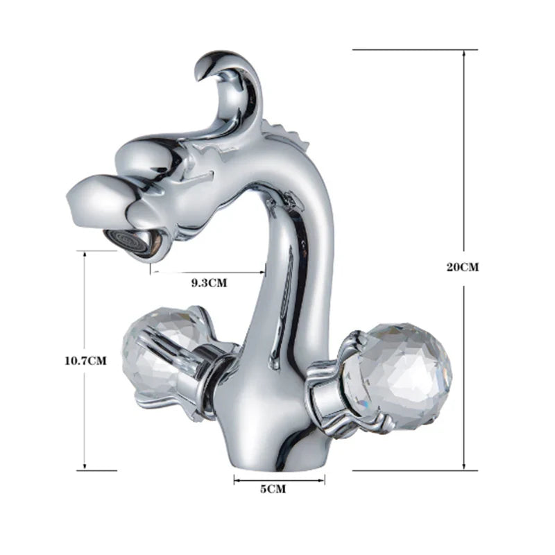 Afralia™ Chrome Dragon Crystal Handwheel Basin Faucet: Double Luxe Water Mixer Tap