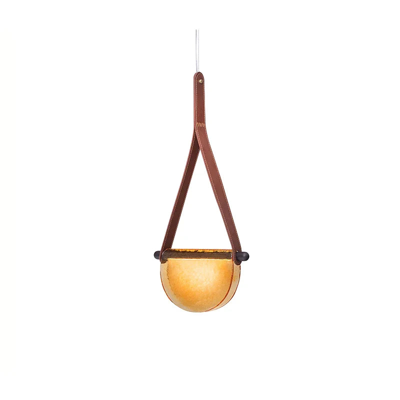 Afralia™ Handmade Leather Glass Pendant Lamp for Room Restaurant Bedside - Modern Style