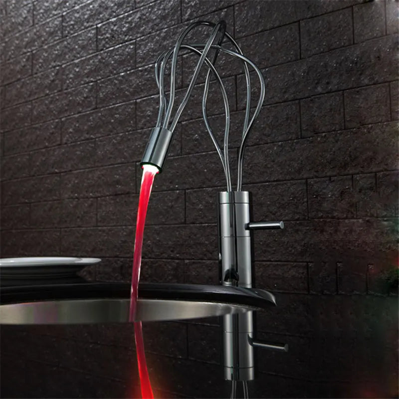 Afralia™ LED Waterfall Bathroom Faucet Chrome Basin Mixer Tap Single Handle