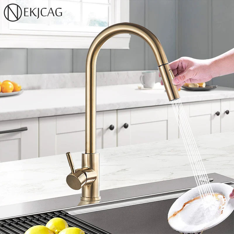 Afralia™ Brushed Gold Kitchen Faucet with 360° Rotating Spout and Two Outlet Modes