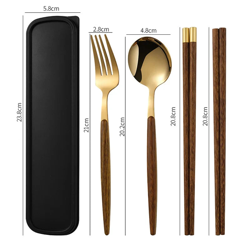 Afralia™ Stainless Steel Wooden Handle Cutlery Set Kitchen Tableware