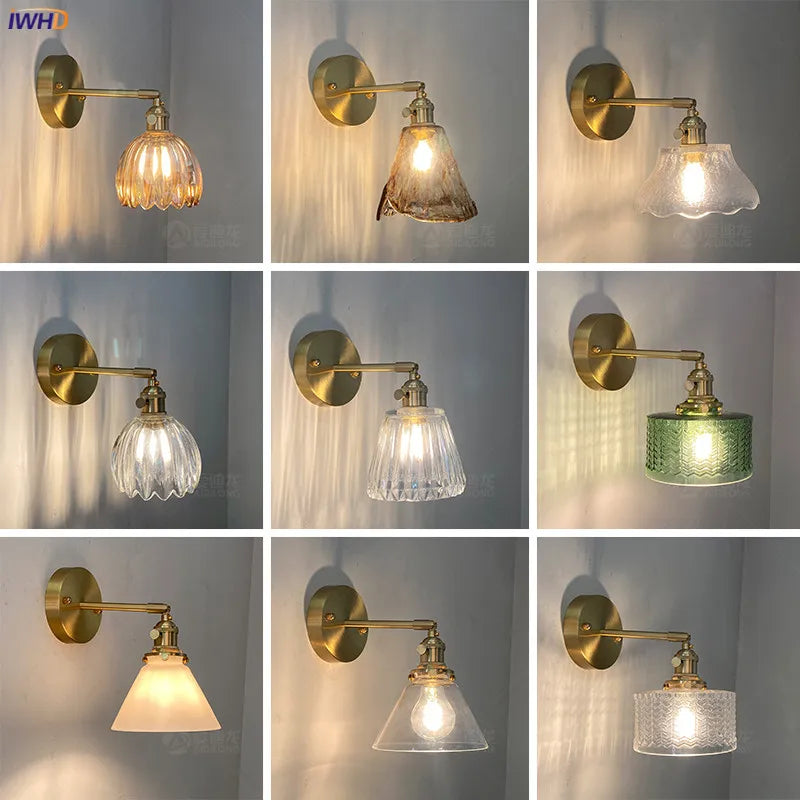 Afralia™ Nordic Brass Wall Lamp Bedside Reading Sconce Glass LED Luminaria