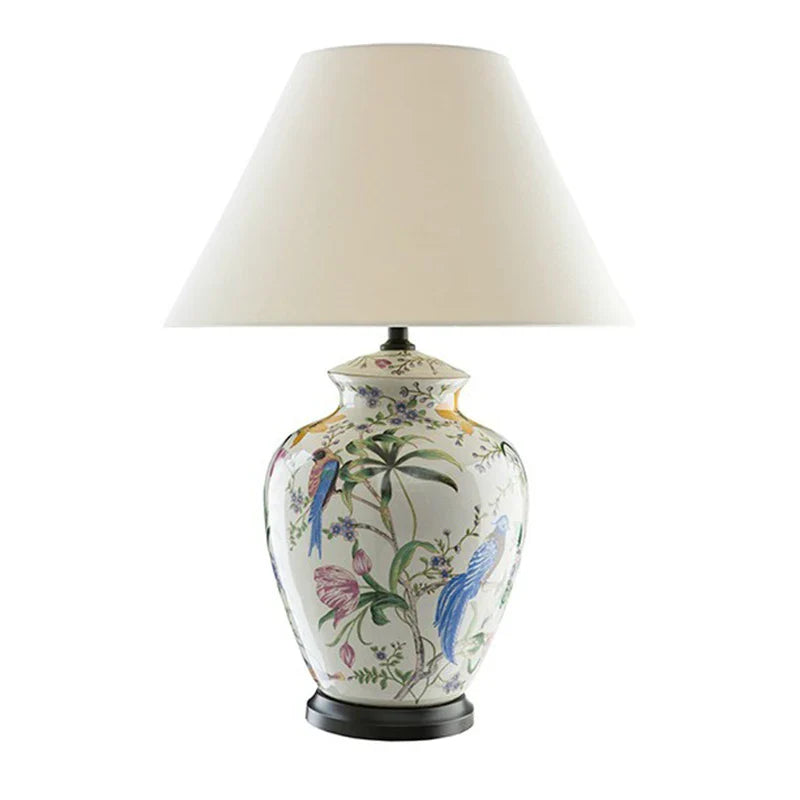 Afralia™ Coral Flower Bird Ceramic Table Lamp Hand-Painted Crack Glaze Living Room Table Lamp