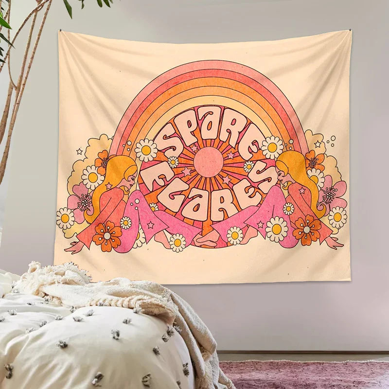 Afralia™ Retro Rainbow Sun Tapestry Wall Hanging for Striking Bohemian Aesthetic