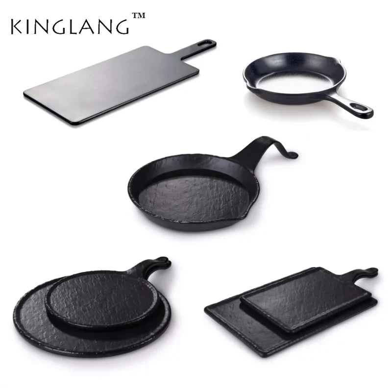 Afralia™ Melamine Kitchen Party Plate with Handle - High Quality Black Serving Tray