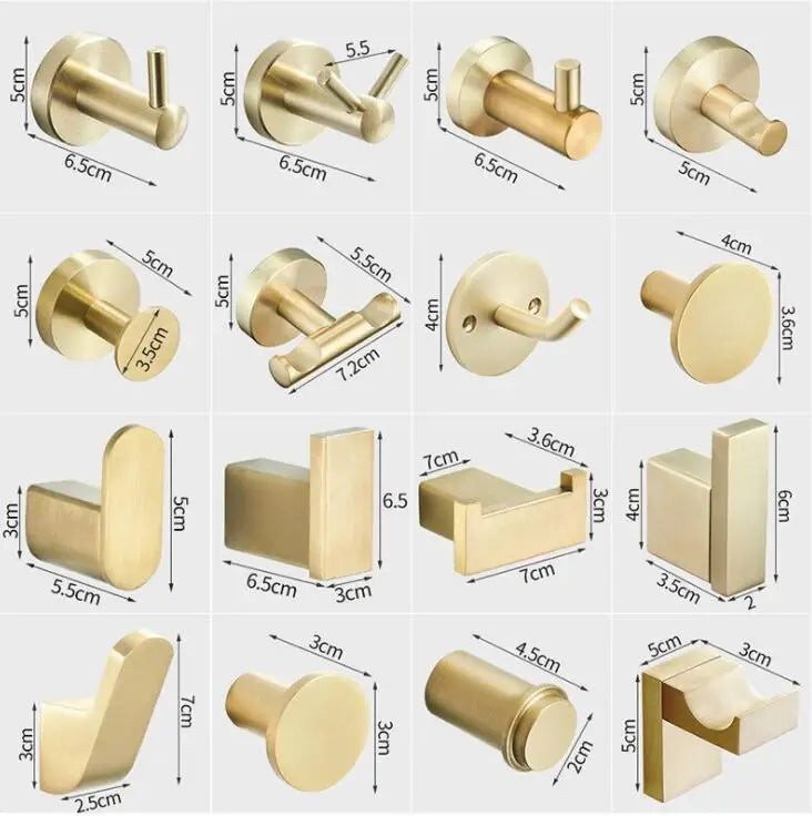 Afralia™ Brushed Gold Stainless Steel Robe Hook Wall Mounted Bathroom Hardware Hanger