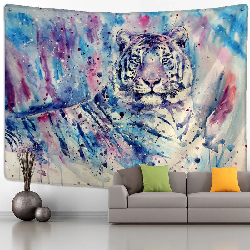 Afralia™ Colorful Tiger Oil Painting Tapestry: Psychedelic Animal Background Home Decor