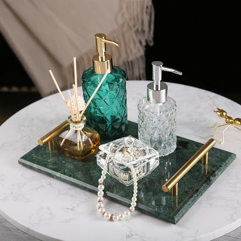 Afralia™ Marble Tray with Handle for Luxury Bathroom Vanity Storage