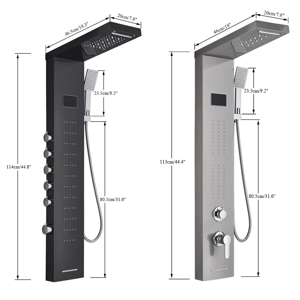 Afralia™ LED Rainfall Shower Panel Set with Temperature Screen and Hand Sprayer