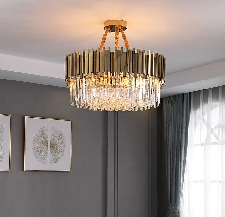 Afralia™ Gold Metal Crystal Chandelier Pendant with G9 Led Bulb