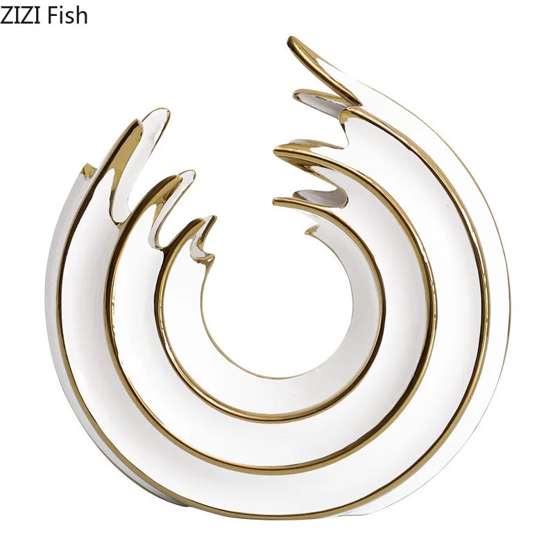 Afralia™ White Gold Ceramic Vase for Home Office Decor