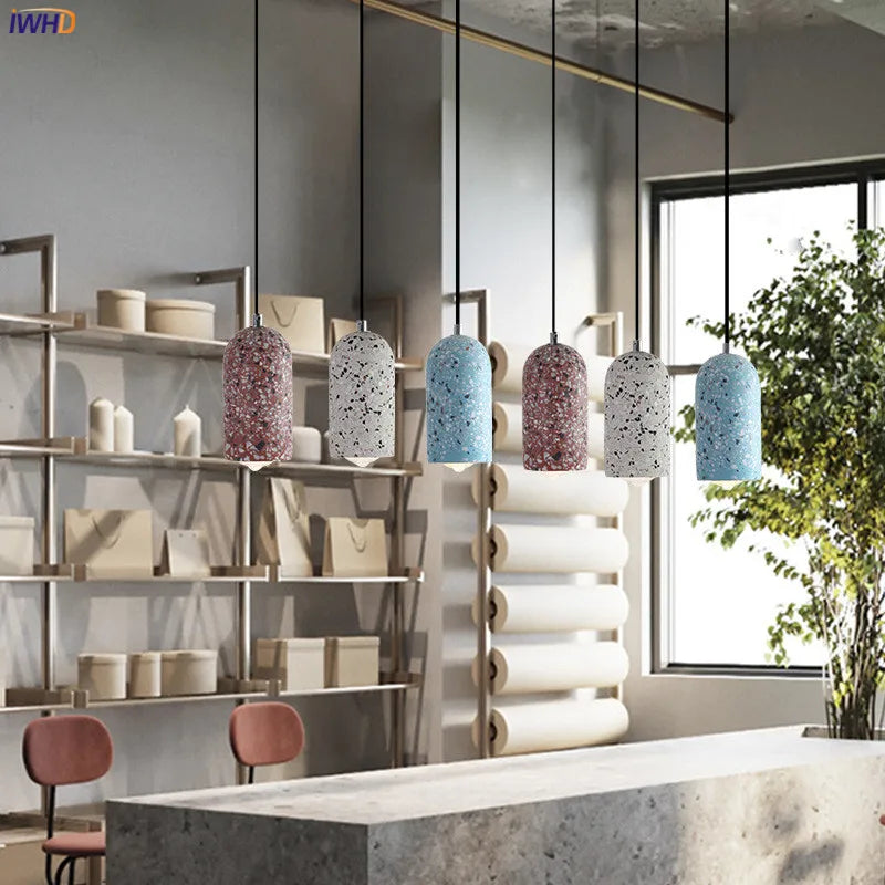 Afralia™ Nordic Cement Pendant Lights Bar Bedroom Living Room Modern LED Hanglamp
