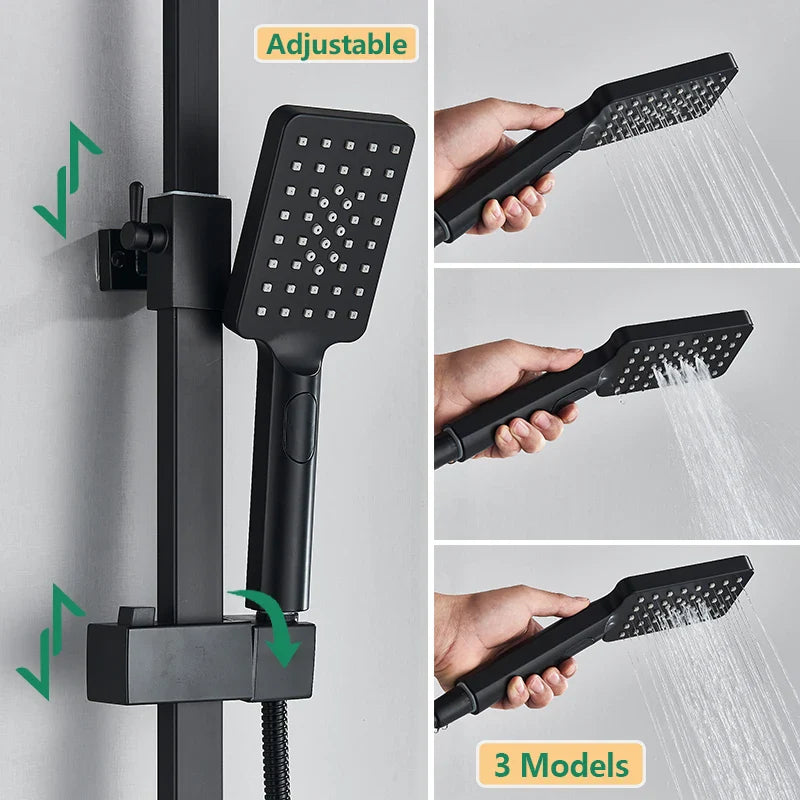 Afralia™ Matte Black Thermostatic Shower Faucet Set with Swivel Tub Spout