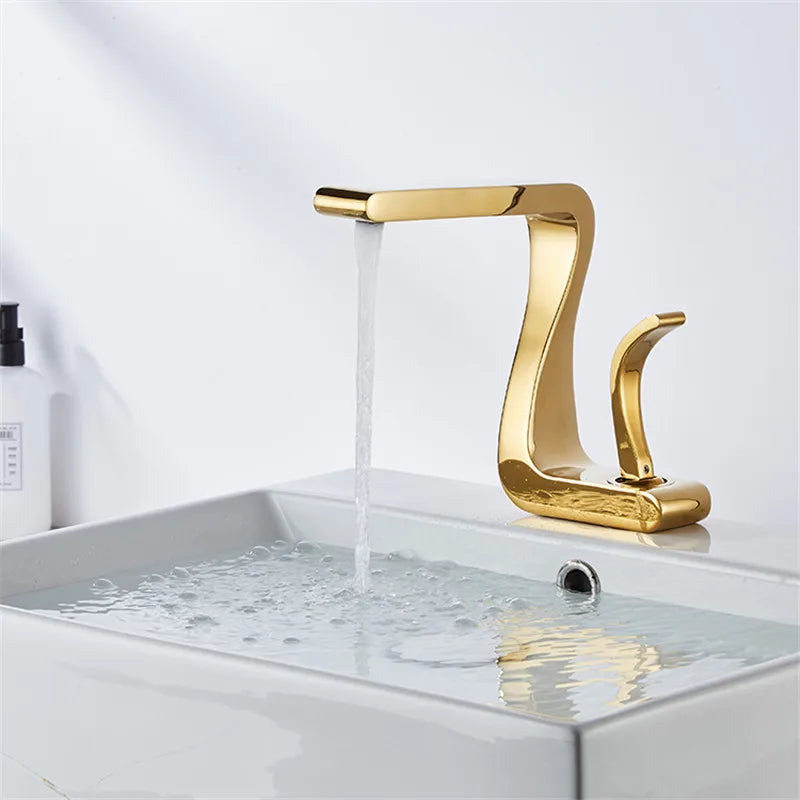 Afralia™ Gold Basin Faucet: Modern Brass Bathroom Mixer Tap for Hot/Cold Water