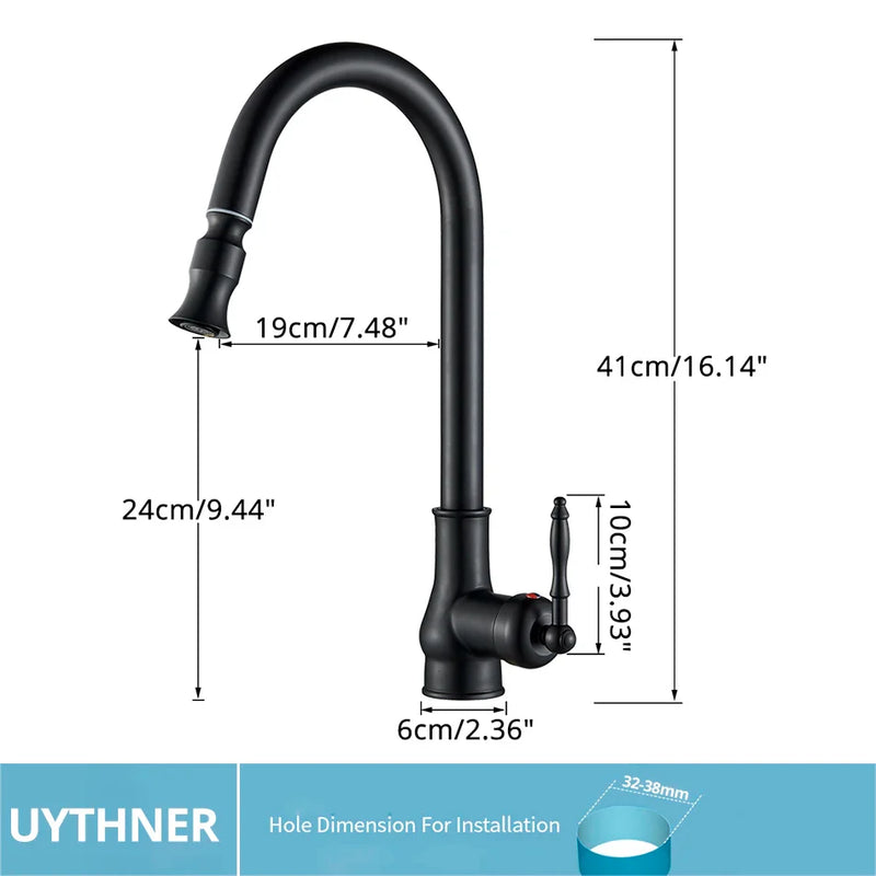 Afralia™ Matte Black Kitchen Faucet Pull Out Single Handle Mixer Tap 360 Rotation